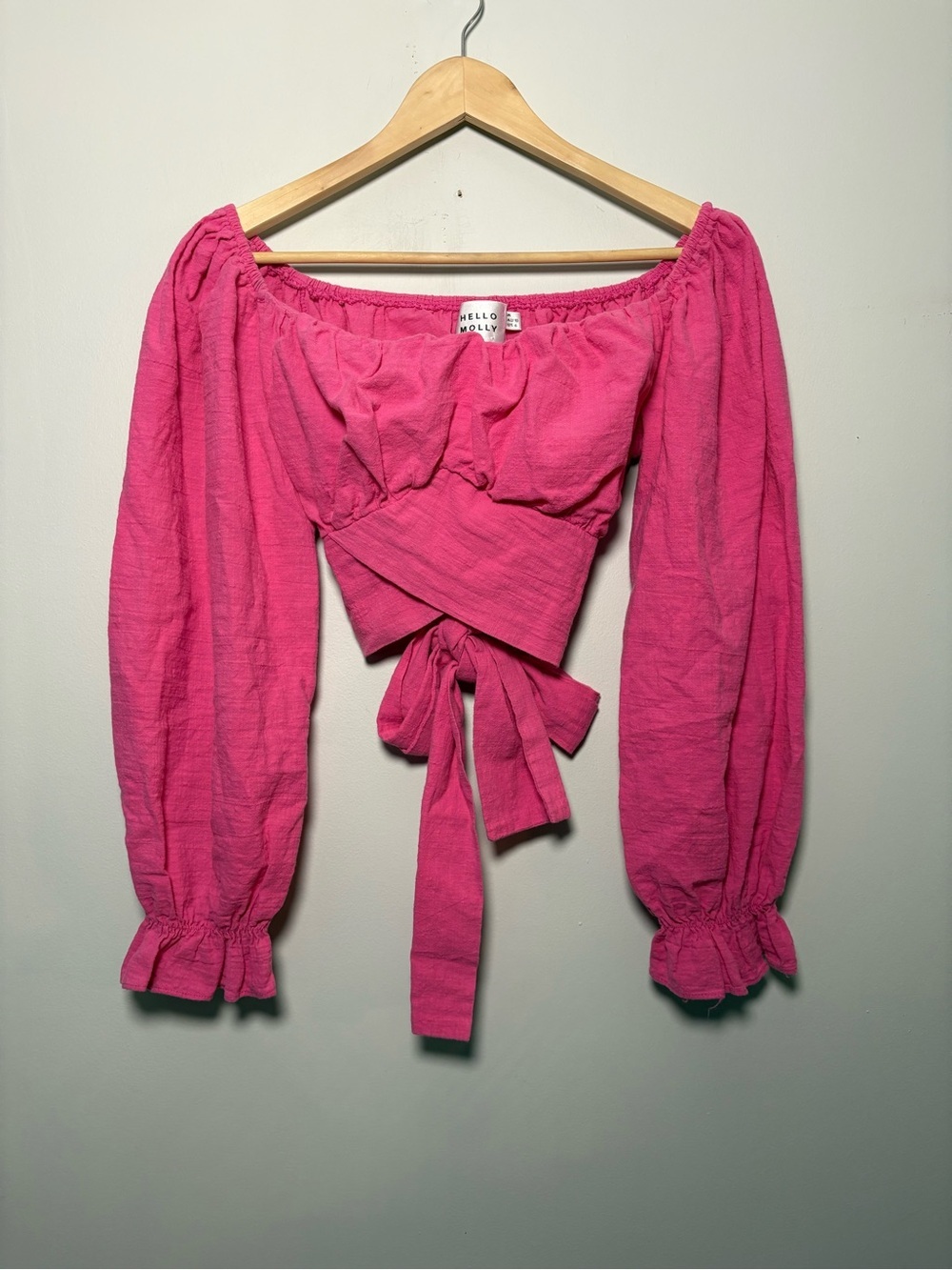 Hello Molly Hot Pink Off-The-Shoulder Wrap Crop Top Size Medium Barbiecore